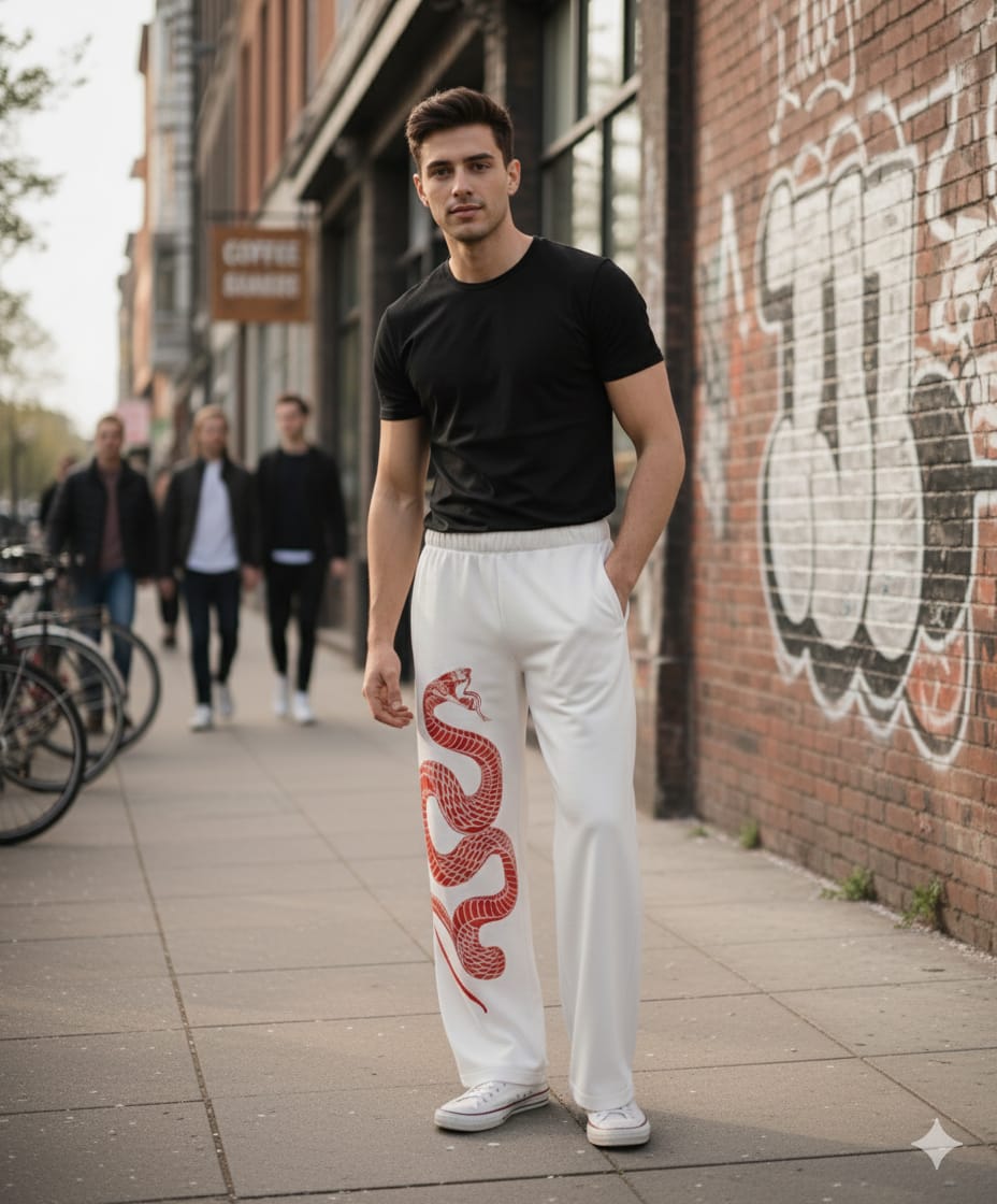 Unisex White Dragon Baggy Veliin Trousers