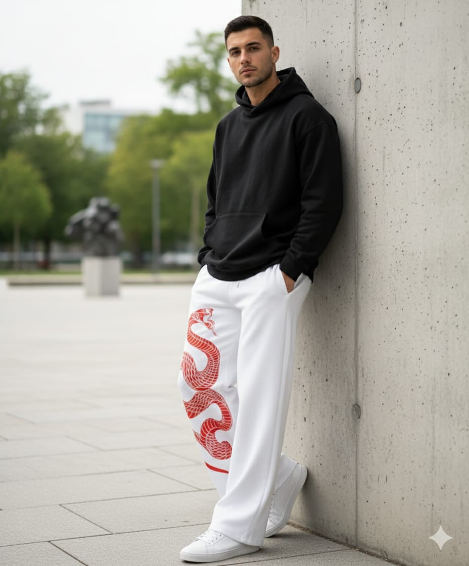Unisex White Dragon Baggy Veliin Trousers