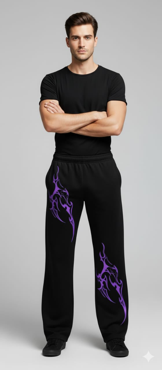 Unisex Animated  Design Purple Baggy Veliin trouser