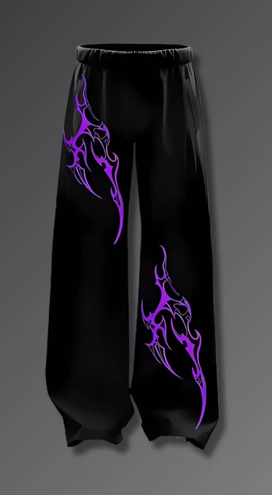 Unisex Animated  Design Purple Baggy Veliin trouser
