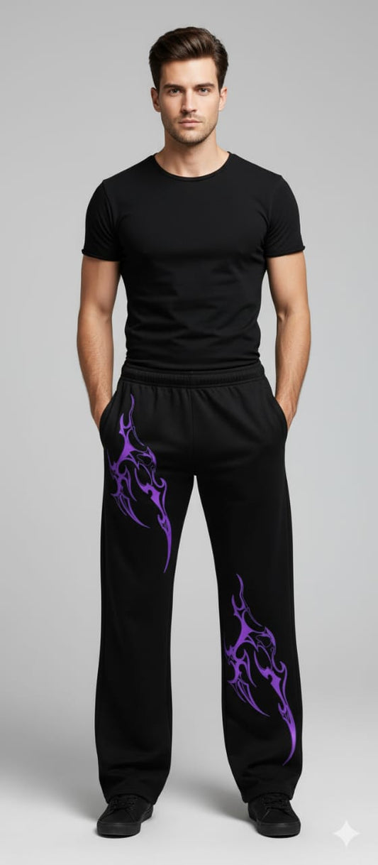 Unisex Animated  Design Purple Baggy Veliin trouser