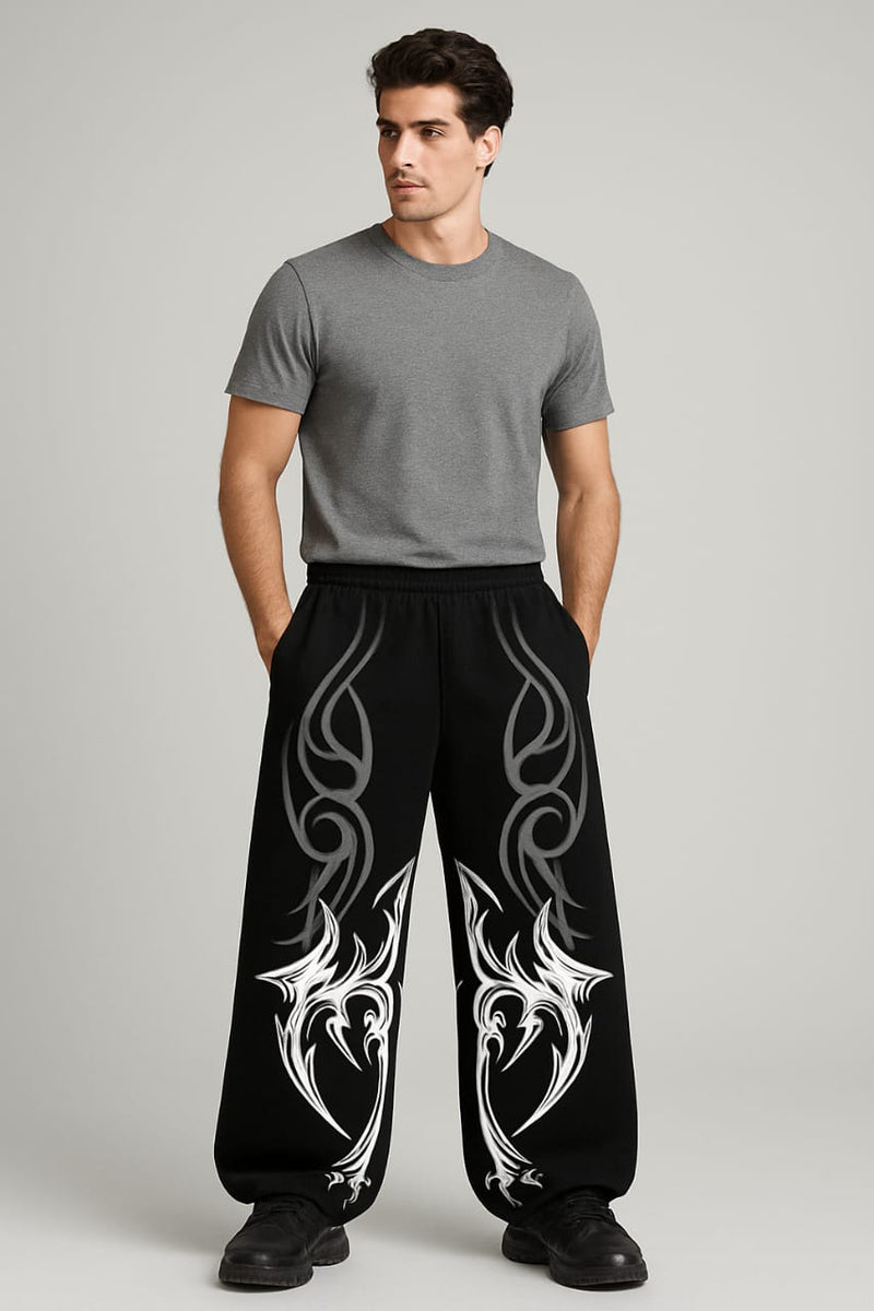 Unisex Black Baggy Fully Flame Veliin Trouser