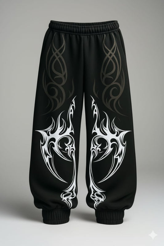 Unisex Black Baggy Fully Flame Veliin Trouser