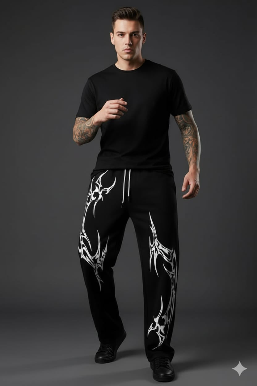 Unisex Black Baggy Animated Trouser