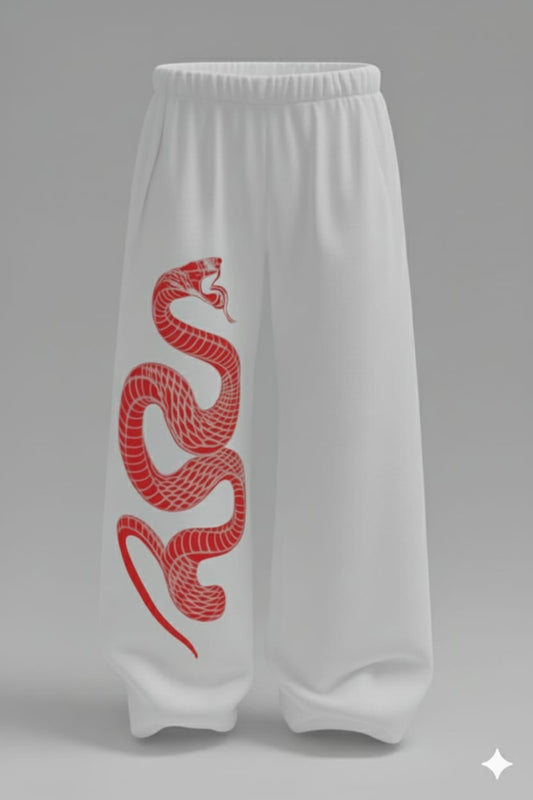 Unisex White Dragon Baggy Veliin Trousers