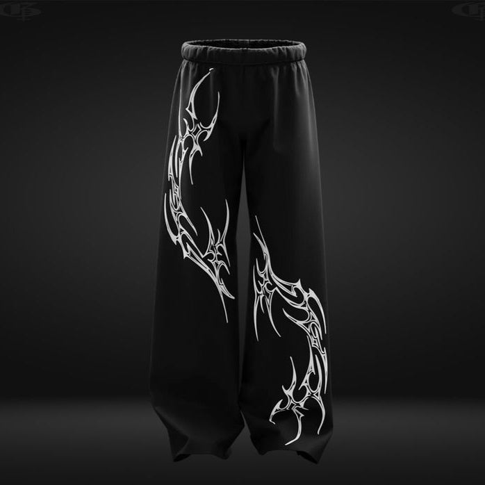 Unisex Black Baggy Animated Trouser